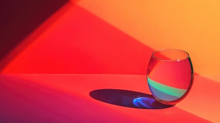 Leinwandbilder - Vibrant Light Refraction Through a Glass on Multicolored Background Creating Dynamic Shadows and Color Patterns
