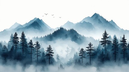 Canvas Print - Blue mountain landscape.