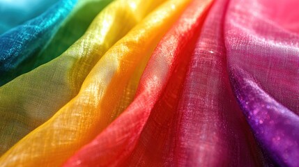 Poster - Vibrant Close Up of Colorful Rainbow Fabrics Displaying Soft Textures and Rich Hues for Creative Background Use