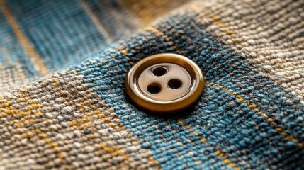 Poster - Sewing Button Detail on Colorful Fabric Swatch Featuring Textured Patterns and Distinctive Colors