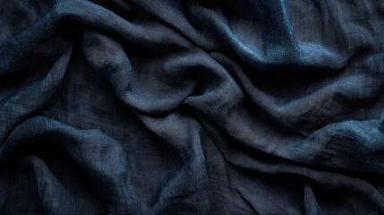 Aufkleber - Dark fabric texture with gentle folds and creases creating a rich, sophisticated background ideal for design or textile applications.
