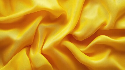 Poster - Yellow silky fabric texture with soft waves and folds for backgrounds, textiles, and design projects showcasing luxury and elegance.