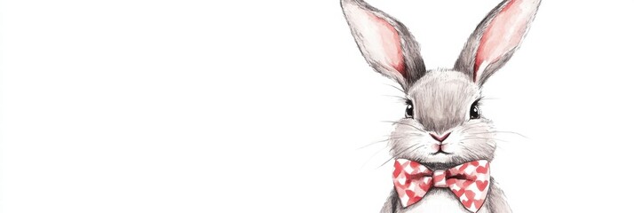 Poster - Charming rabbit wearing a bow tie showcases playful spirit in a whimsical illustration. Generative AI