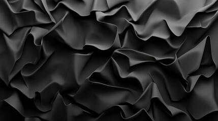 Poster - Crumpled black paper texture with high detail showcasing rich shadows and highlights for artistic and design applications