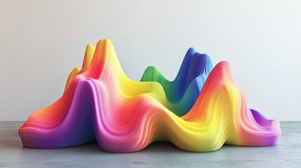 Aufkleber - Colorful 3D Abstract Waves with Rainbow Stripes on Light Gray Background Creative Design Concept