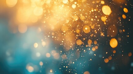 Aufkleber - Warm tone bokeh lights with a blurred background creating an abstract, shimmering effect in golden and blue hues for artistic presentations