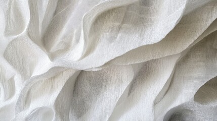 Poster - Textured close up of soft white nonwoven fusible fabric showcasing delicate layers and intricate patterns in a light and airy design