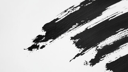 Fototapete - Abstract Black Brushstrokes on White Paper Texture for Creative Artistic Background and Design Elements