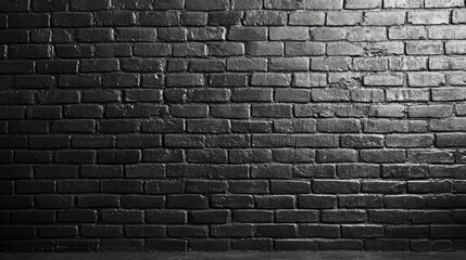 Poster - Black brick wall texture background with dark concrete floor ideal for showcasing products or minimalist designs in photography and advertising