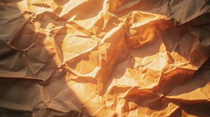 Poster - Textured Crumpled Brown Paper Background Illuminated by Warm Solar Light Creating a Natural Classic Aesthetic for Design Projects
