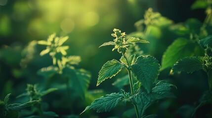 Poster - Natural green foliage with bokeh effect creating a serene blurred background for nature-themed designs and projects.