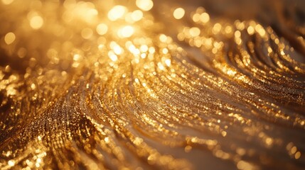 Aufkleber - Golden bokeh abstract background with shimmering light and textured golden strands for elegant design projects and festive themes