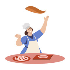 Canvas Print - a flat illustration of a character making pizza