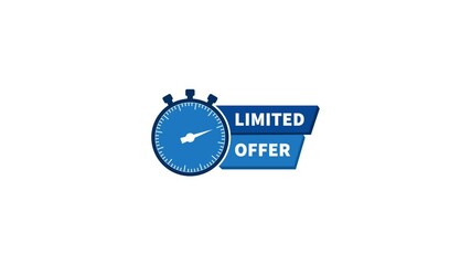 Sticker - Limited offer icon with time countdown. Limited Offer Label. Alarm clock countdown logo. Limited time offer badge. Motion graphics.