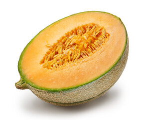 Wall Mural - Cantaloupe melon cross cut section isolated on white background. File contains clipping path.