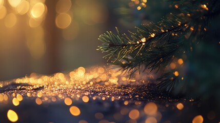 Aufkleber - Bokeh effect on a tree with festive glitter background capturing warm golden lights and natural textures in a serene outdoor setting