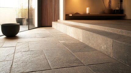 Aufkleber - Granite tiles elegantly bonded to concrete subfloors in a modern interior space showcasing textures and design harmony