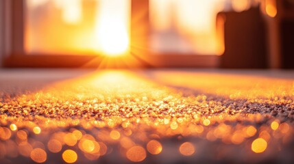 Leinwandbilder - Bokeh effect of sparkling carpet illuminated by warm sunlight creating a dreamy and inviting atmosphere