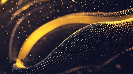 Poster - Abstract gold and black wave pattern with dotted particles creating a dynamic and vivid background for banana product presentation