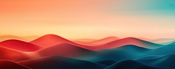 Poster - Blurred abstract background idea. Abstract mountains in orange and blue tones create a serene, dreamy landscape.