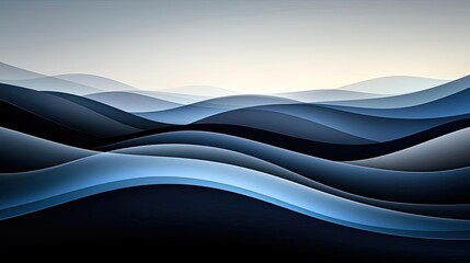 Poster - Triangle abstract background idea. Abstract waves in blue tones create a soothing, serene landscape composition.