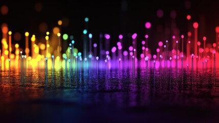 Leinwandbilder - Colorful bokeh lighting effect creating a vibrant abstract background with luminous vertical lines in a dreamy atmosphere