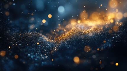 Leinwandbilder - Abstract bokeh light background with shimmering particles in blue and gold tones creating a dreamy and atmospheric effect
