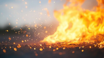 Leinwandbilder - Bokeh fire sparks with blurred lights on a soft background creating a dynamic visual atmosphere of warmth and energy