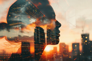 Wall Mural - side view portrait illustrating future architecture technology generative ai