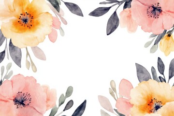 Wall Mural - watercolor paint of Floral boarder frame isolated on white background