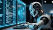 © Rafail - Futuristic robot coding on computer screens, advanced technology
