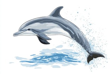Poster - Dolphin gracefully jumping above the sparkling ocean waves in a bright, clear day showcasing marine life. Generative AI