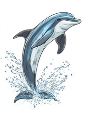 Poster - Illustration of a dolphin leaping out of the water in a playful display of agility and grace. Generative AI