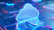 © Tackey - Futuristic Cloud Computing Concept with Neon Lights and Circuit Board Elements in Digital Space