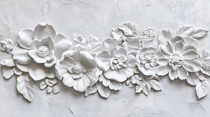 Wall Mural - White Floral Bas Relief Wall Decor Design