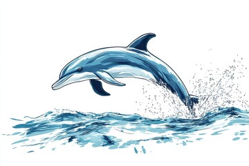 Aufkleber - Dolphin leaps gracefully above ocean waves creating splashes under bright sunlight. Generative AI
