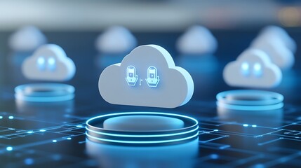 Innovative Cloud Computing Concept with Digital Elements and Cyber Security Symbolism in Technology Environment