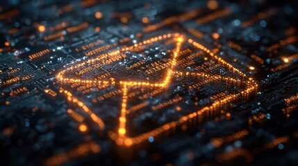 Wall Mural - digital email symbol on a circuit board background.