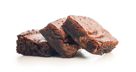 Wall Mural - Homemade chocolate brownies isolated on white background.