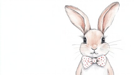 Poster - Cute illustrated rabbit wearing a bow tie in a whimsical design against a light background. Generative AI
