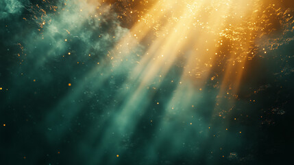 Wall Mural - abstract background with golden and orange rays of light surrounded by shimmering bokeh circles on a