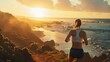 © MaVeRa - Woman jogging on beach. An athlete runs along a coastal strip at sunrise. She has an athletic body.