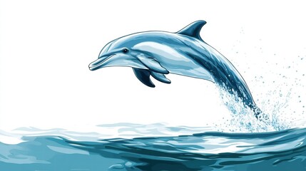 Poster - Dolphin leaps joyfully over ocean waves during bright sunny day in a vibrant underwater world. Generative AI