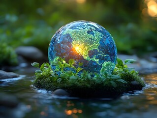 Wall Mural - glowing crystal earth a fantastical vision of the planet s future