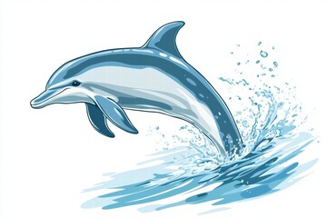 Poster - Dolphin leaps joyfully above sparkling ocean waves under bright sunny sky. Generative AI