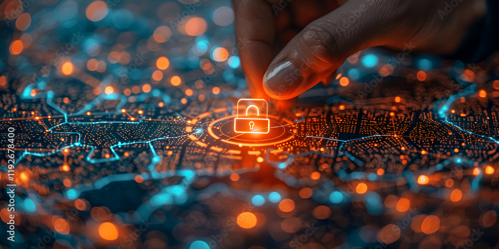 Hand Placing a Digital Lock Icon on a Cyber security Map Concept of ...
