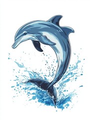 Poster - Dolphin leaps gracefully above vibrant ocean waves in a colorful underwater illustration. Generative AI