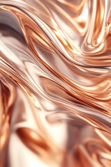 Wall Mural - Futuristic abstract design showcasing liquid metal waves in rose gold tones with depth and large blank space for elegant text overlay