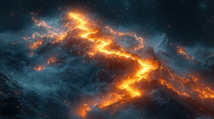 Wall Mural - Fiery trail over a smoky mount.