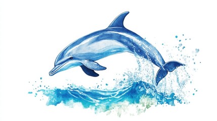 Poster - Dolphin leaps gracefully above turquoise waves in a vibrant ocean illustration showcasing marine life. Generative AI